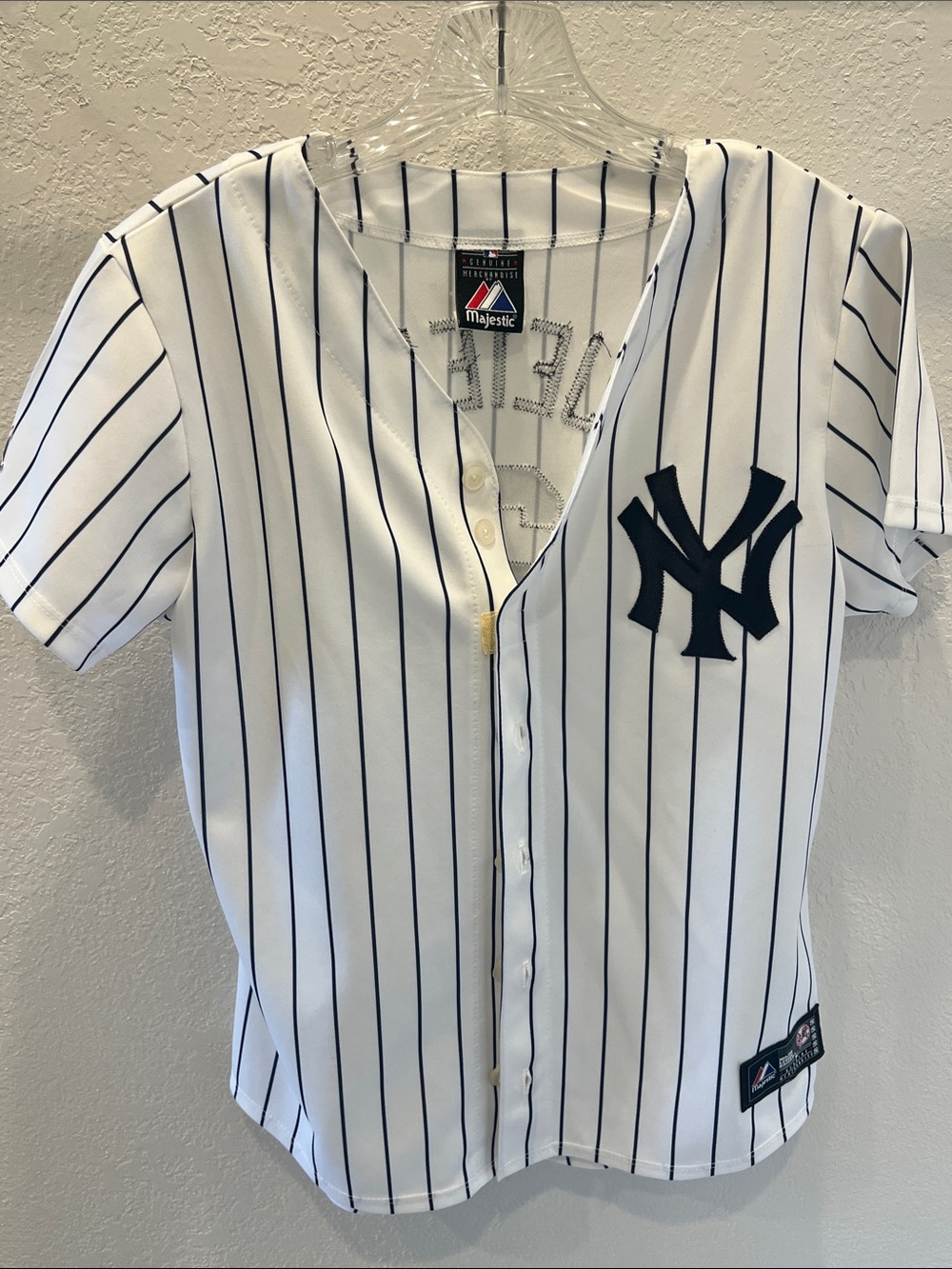 Majestic White Navy Pinstripe NY Yankees Kids Jersey